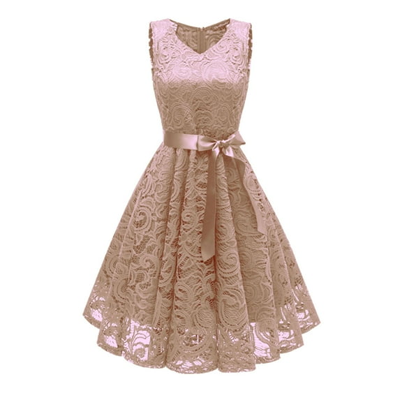 Coloody Women Vintage Lace Dresses Female Knee Length Cocktail Party Dress