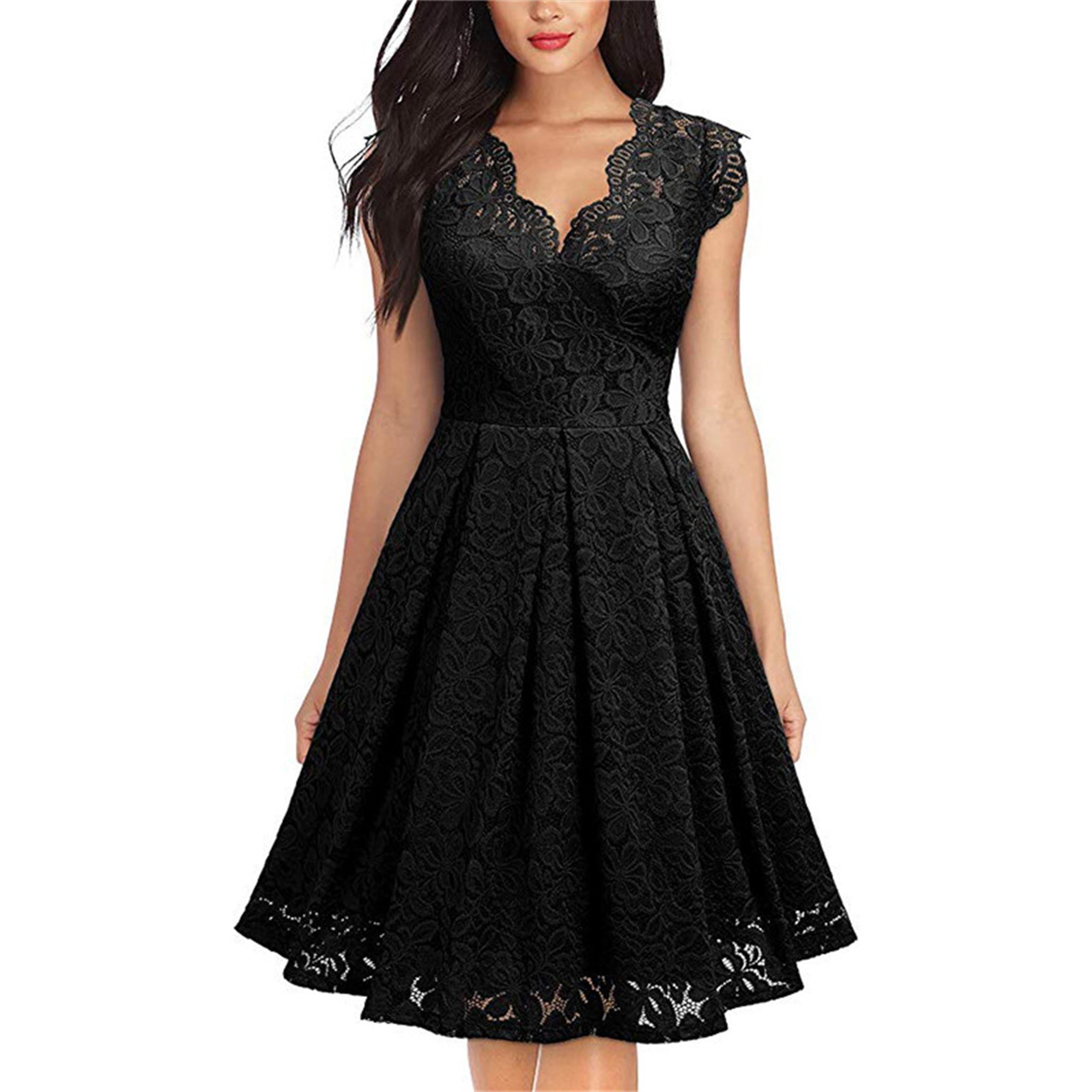 Black Vintage Lace Cocktail Dress Black Lace A-Line Scalloped-Edge Vintage  Homecoming Dress, Short Prom