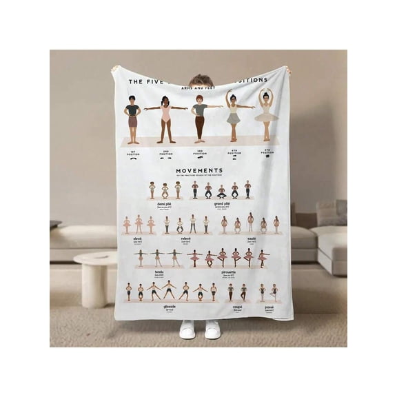 Color 11 Soft Flannel Dance Throw Blanket - Cozy Ballet Positions & Movements Design - 30x40 To 60x80 Inch