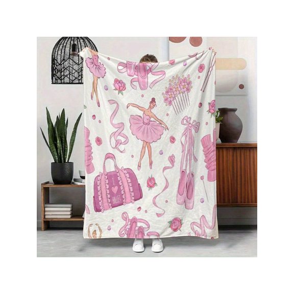 Color 17 Pink Ballet-Themed Flannel Throw Blanket - Soft Cozy Dance Decor For Women & Teachers - 30x40 To 60x80 Inch