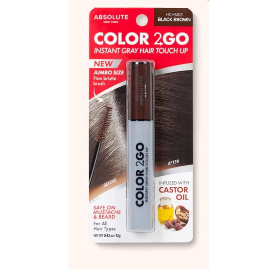 Absolute New York Color 2 Go – Instant Root Touch Up Hair Mascara | Quick Gray Coverage