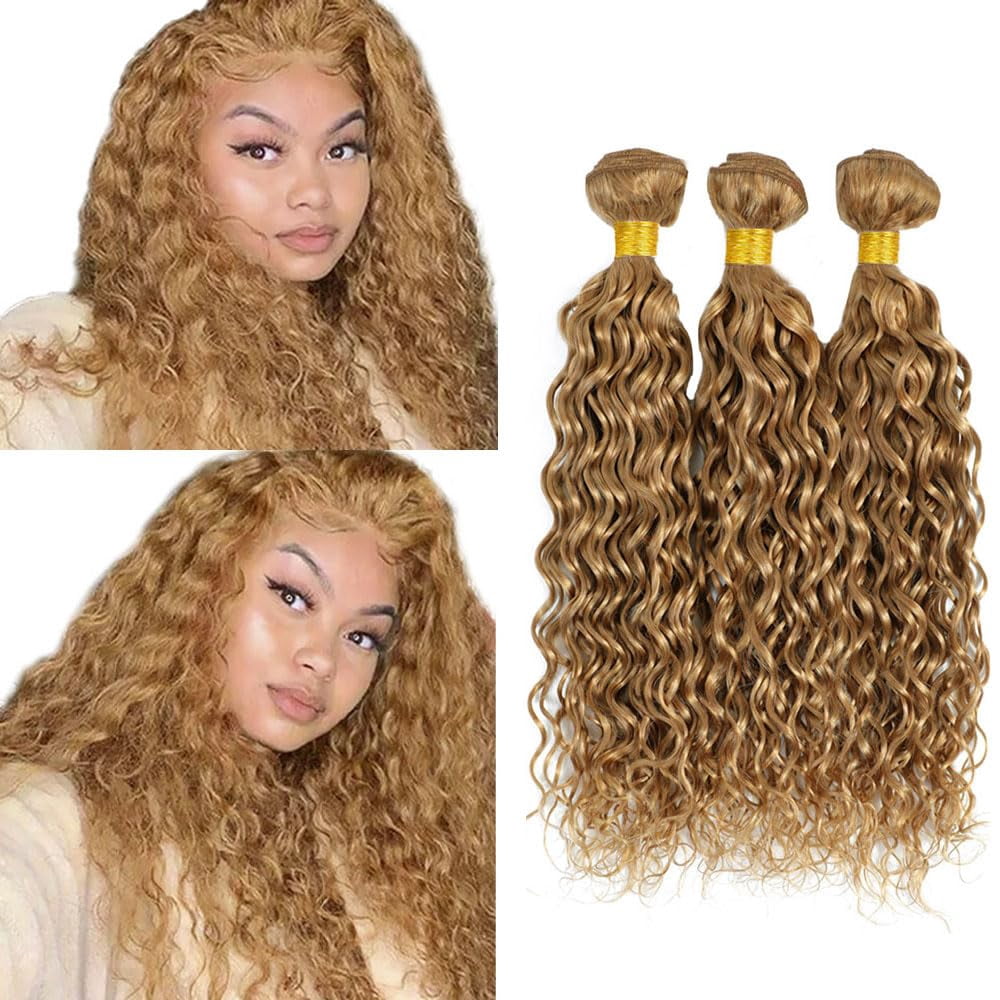 Color #27 Bundles Honey Blonde Water Wave Human Hair Bundles Brazilian ...