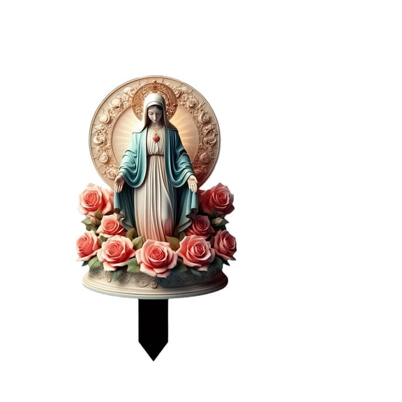 Color Acrylic Madonna Statue Garden Ground Stake, Transparent Light Ornament, Yard Insert Decor for Patio Flower Bed, Outdoor Religious Landscape Layout