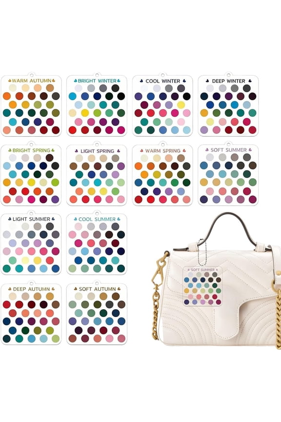 Color Analysis Kit, 12Pcs Seasonal Color Analysis Keychain Set, Portable Colors Matching Guide, Season Colors Analysi Template Cards for Makeup Outfit Accessories Personal Color-s Analysi Tool