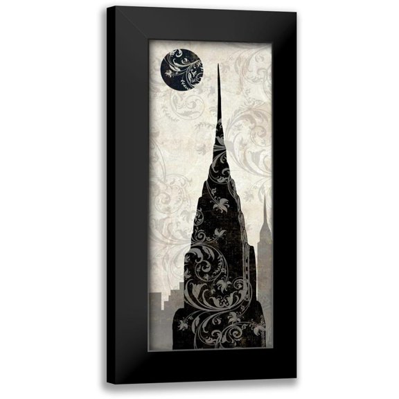 Color Bakery 12x24 Black Modern Framed Museum Art Print Titled - Moon over New York