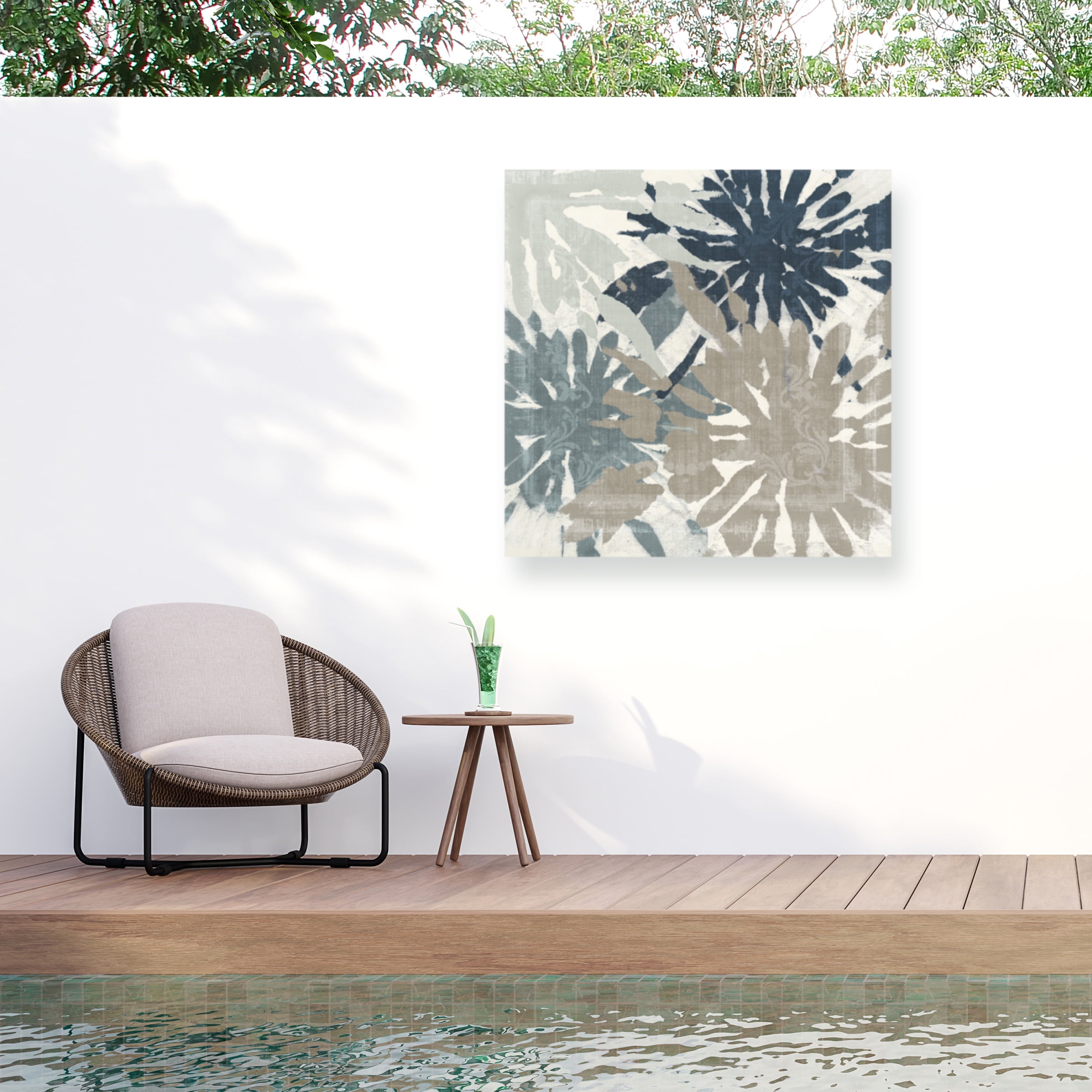14x14 Blue and Beige Abstract Outdoor Canvas Wall Art
