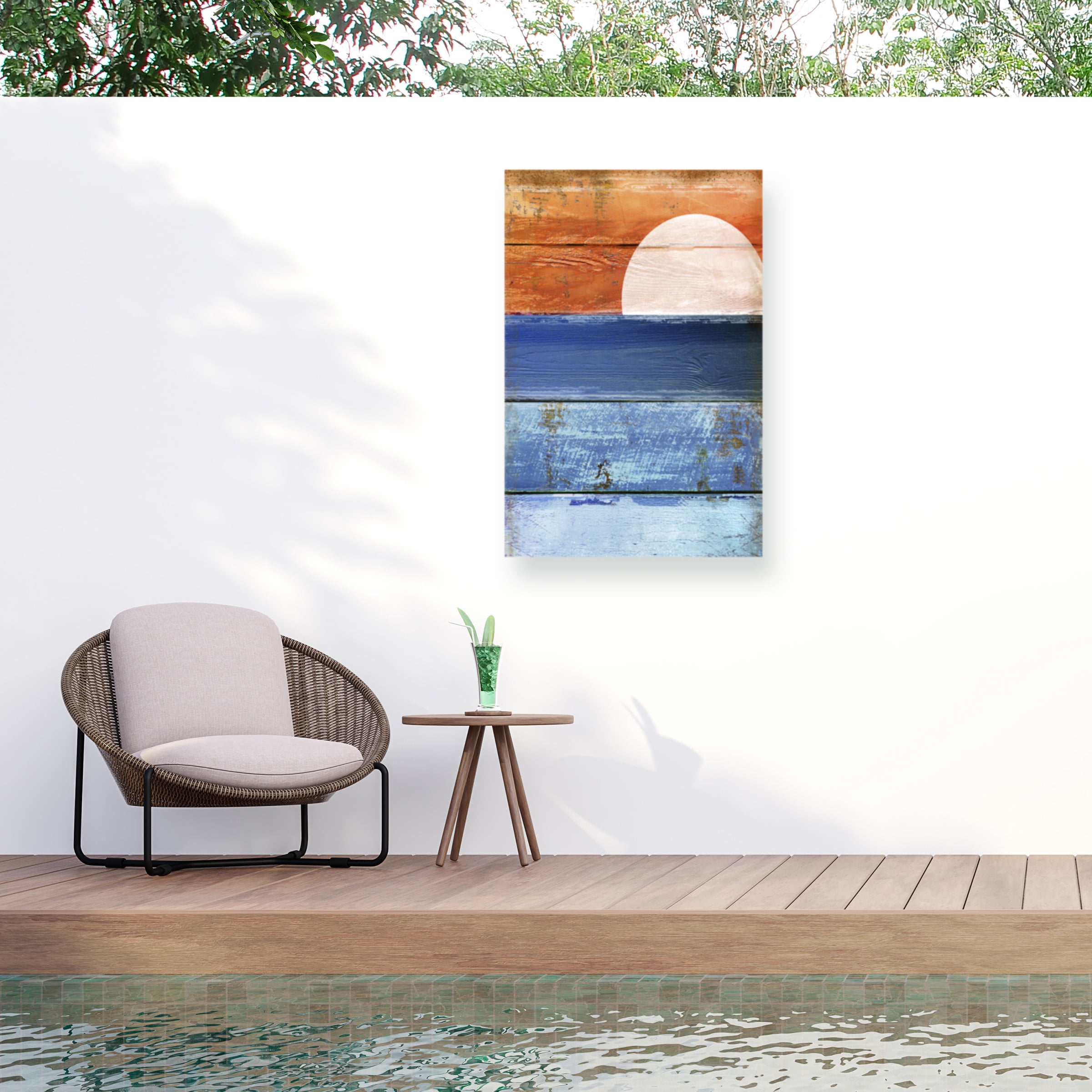 Large Blue and Orange Nautical Mixed Media Canvas Art
