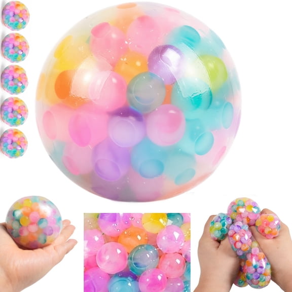 Color Bead Grape Stress Relief Squeeze Ball, Kids Squishy Vent Fidget Toy, Soft Mesh Sensory Pinch Squishy Toy for Anxiety & Tension Release