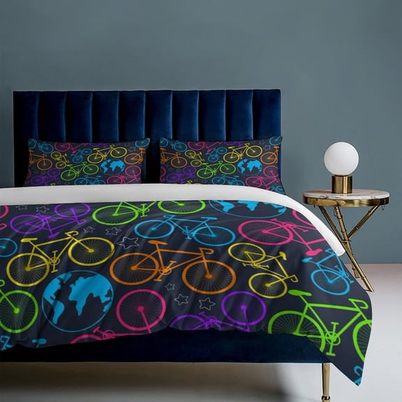 Color Bicycle 3-Piece Bedding Set, Luxuriously Soft Bedding with Matching Pillow Shams, Comforter Set Twin Size for Casual Home Decor