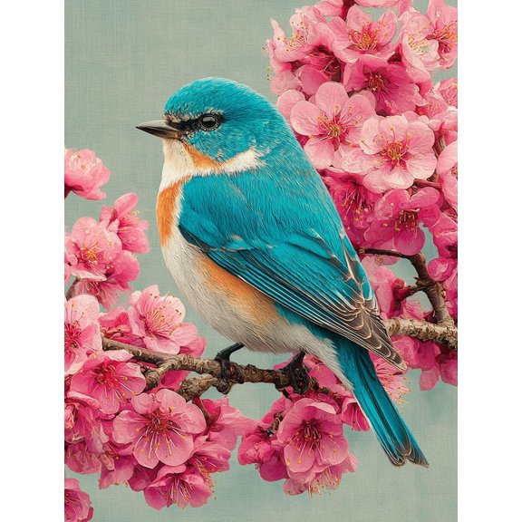 Color Bird Pink Blossom Tree Canvas Serene Spring Nature Wall Decor