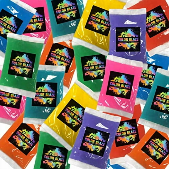Color Blaze 25 Holi Color Powder Packets - 75 g Each - Pink, Red, Orange, Yellow, Green, Teal, Blue, Purple - For Toss, Rangoli, Fun Run, War, Party & Festival