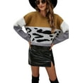 thumbnail image 1 of Color Block Animal Print Sweater Beige Large, 1 of 3