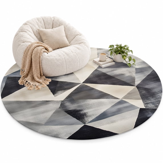 Color Block Area Rug 4', Modernism Black Beige Geometric Soft Mat Non ...