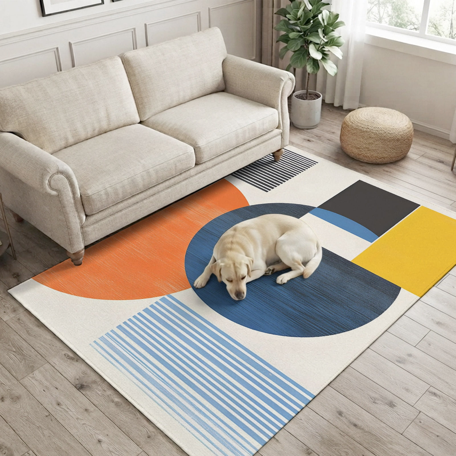 Color Block Area Rugs 4x6ft Abstract Minimalist Blue Yellow Circular ...