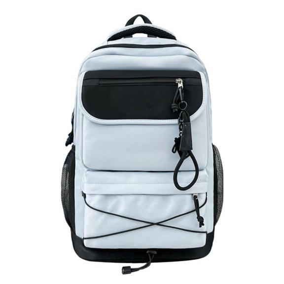 Color Block Backpack with Front Bungee Straps, Large Capacity Lightweight School Bookbag for Teens, Casual Commute Daypack Hiking Backpack (Light Blue)
