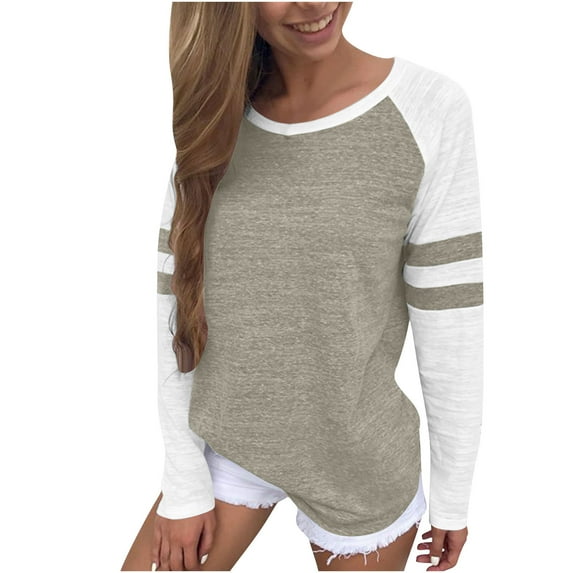 Color Block Baseball Tee Women - Striped Long Sleeve Crewneck Loose Casual Tops Summer Lightweight Breathable Shirt Versatile Layering Piece