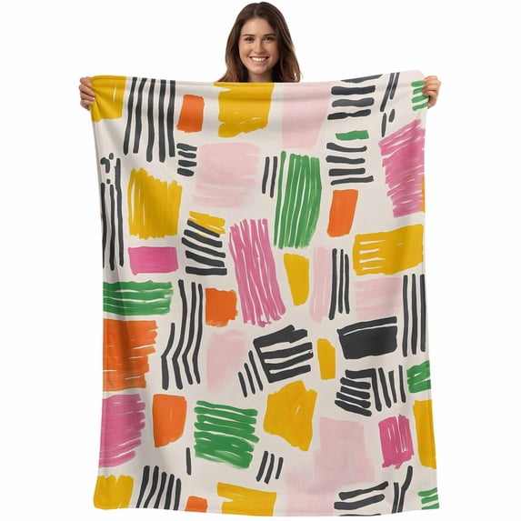 Color Block Blanket Soft Cozy Warm Throw Blanket for Couch, Plush Fuzzy Flannel Fleece Blankets for Sofa, Abstract Minimalist Modern Striped Bed Blankets Lightweight Gifts for Women, 50"x80"