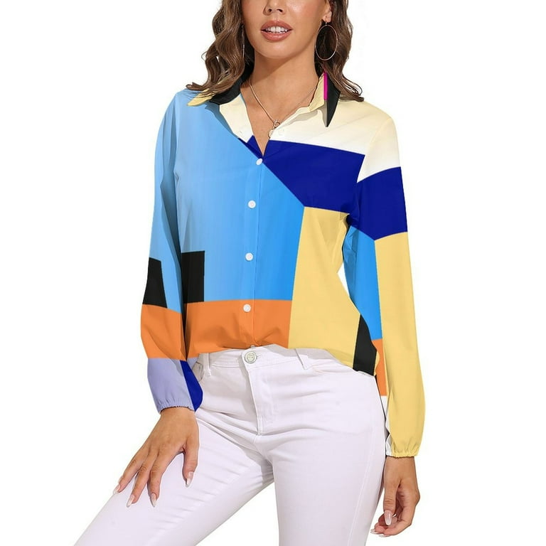 Color Block Blouse Checkerboard Elegant Custom Blouses Women Long Sleeve Casual Shirt Summer Oversized Clothes Walmart