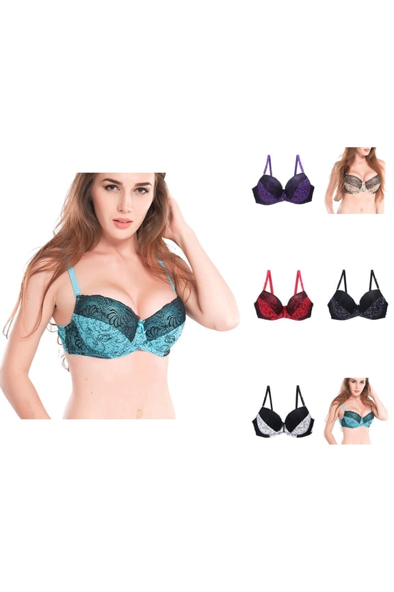 Color-Block Bras for Women Push Up Bra Adjustable Shoulder Strap Large Size Bra for Daily