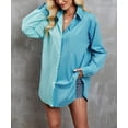 thumbnail image 1 of Color Block Button Down Shirt, Blue, Large, 1 of 5