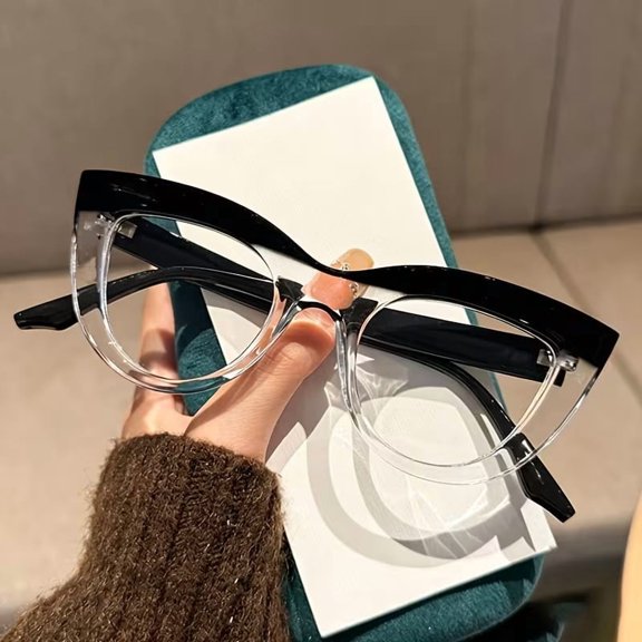 Color-Block Cat-Eye Reading Glasses for Women Men Large Frame Fashionable Readers with Spring Hinges for Daily Use