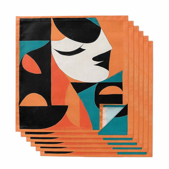 Color Block Cloth Napkins, Orange Teal Black Contemporary Abstract Washable and Reusable Dinner Napkins Set of 6, Table Napkin for Kitchen Party Birthday Wedding Hotel Housewarming 20"x20"