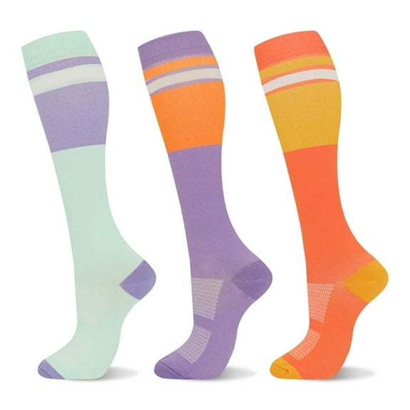 Color Block Compression Socks for Women Men 3 Pairs Graduated Compression Support for Sports Running Nurses Traveler