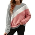thumbnail image 1 of Color Block Crewneck Fleece Sweatshirt for Women Winter Warm Pullover Loose Long Sleeve Pulsh Tunic Tops Lounge Shirts Pink L, 1 of 9