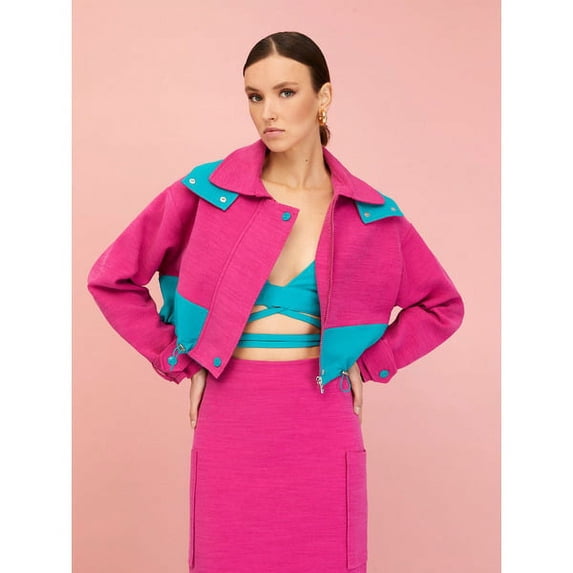 Color Block Cropped Jacket (Pack of 1)
