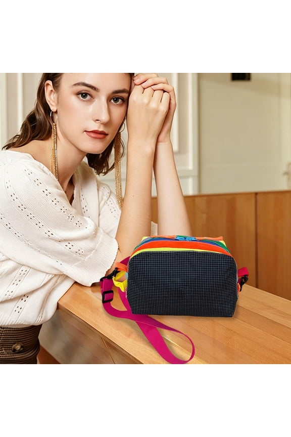 Color Block Crossbody Bag Women, Large Capacity Shoulder Purse, Casual Cosmetic Handbag, Portable for Daily Travel, Outdoor Use, Polyester, Black, Purple, Green, Yellow, Pink