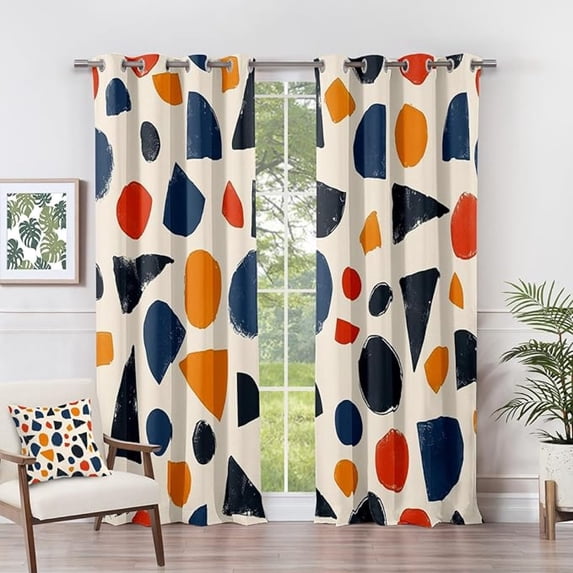 Color Block Curtains For Bedroom Living Room, Colorful Geometric Modern