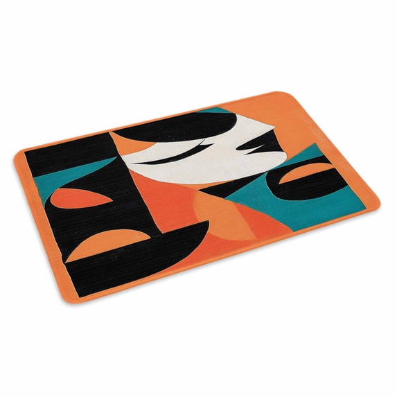Color Block Doormat Outdoor Entrance 24"x36", Orange Teal Black Contemporary Abstract Absorb Moisture Dirt Door Mats, Non-Slip Rubber Backing Floor Mats Indoor, Low-Profile Front Door Rugs