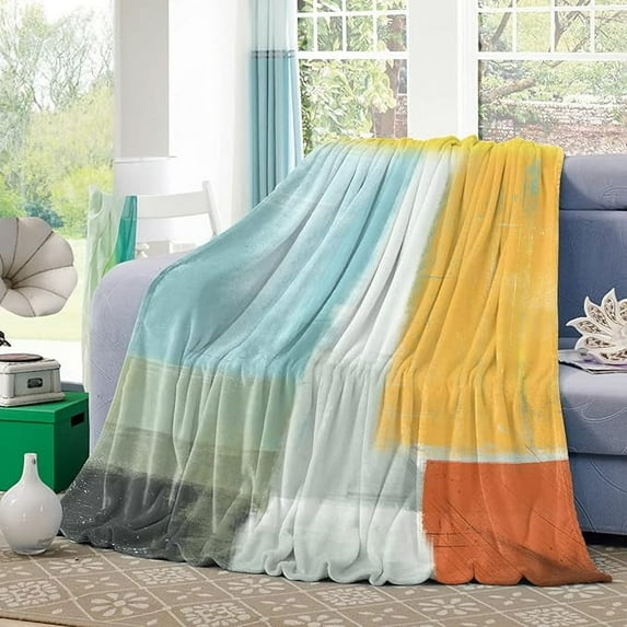 Color Block Fleece Throw Blanket For Couch Flannel Bed Blankets Abstract Modern Minimalist Art Fuzzy Warm Plush Throws Super Soft Cozy Blanket For Sofa Travel Camping 60" x 80"