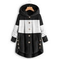 thumbnail image 1 of Color Block Fleece Womens Sweatshirt 2023 Fall Winter Fuzzy Button Jacket Plus Size Hooded Cardigan Coat with Pocket, 1 of 4
