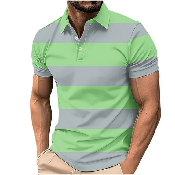 Color Block Golf Shirts for Men Short Sleeve Regular Fit Moisture Wicking Casual Striped Mens Shirts