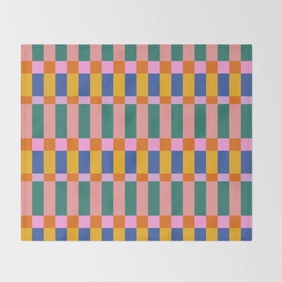 Color Block Grid Fleece Blanket, Teal, Pink, Blue and Mustard Yellow ...