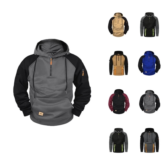 Color Block Half Zipper Hoodies for Men 2025 Fall Winter Long Sleeve Hooded Sweatshirt with Pockets Pullover Hoody