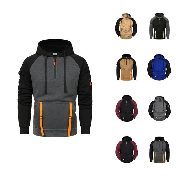 Color Block Half Zipper Hoodies for Men 2025 Fall Winter Long Sleeve Hooded Sweatshirt with Pockets Pullover Hoody