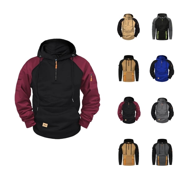 Color Block Half Zipper Hoodies for Men 2025 Fall Winter Long Sleeve Hooded Sweatshirt with Pockets Pullover Hoody