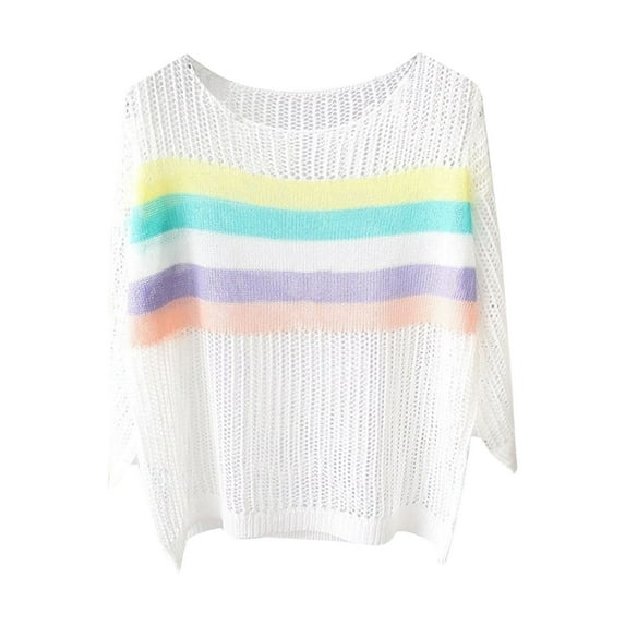 Color Block Hollow Sweaters for Women Trendy Fall Knitted Jumpers Pullover Casual Long Sleeve Loose Sweater Tops