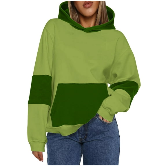 Color Block Hooded Sweatshirts for Women Oversize Fit Autumn Sweatshirt Pull-up Hoodie Streetwear with Pockets Gym Workout Athleisure Casual Essentials Plus Size