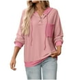 thumbnail image 1 of Color Block Hoodie For Women Patchwork Long Sleeve Hooded Sweatshirt Pink M, 1 of 2