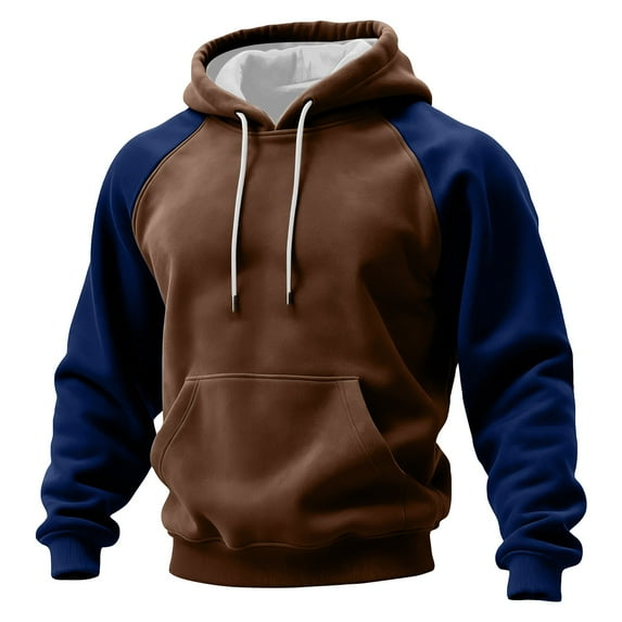 Color Block Hoodie Men Novelty Casual Long Sleeve Work Athletic Hoodies Sweatshirts Winter Drawstring Hooded Pullover Brown 2XL
