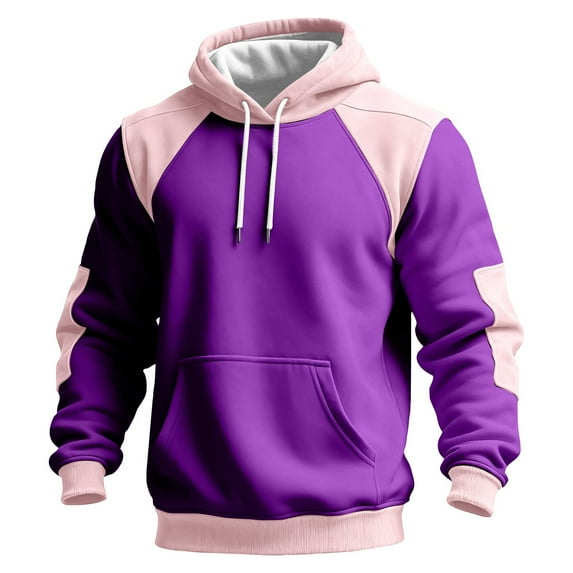 Color Block Hoodie Men Novelty Casual Long Sleeve Work Athletic Hoodies Sweatshirts Winter Drawstring Hooded Pullover Purple 3XL