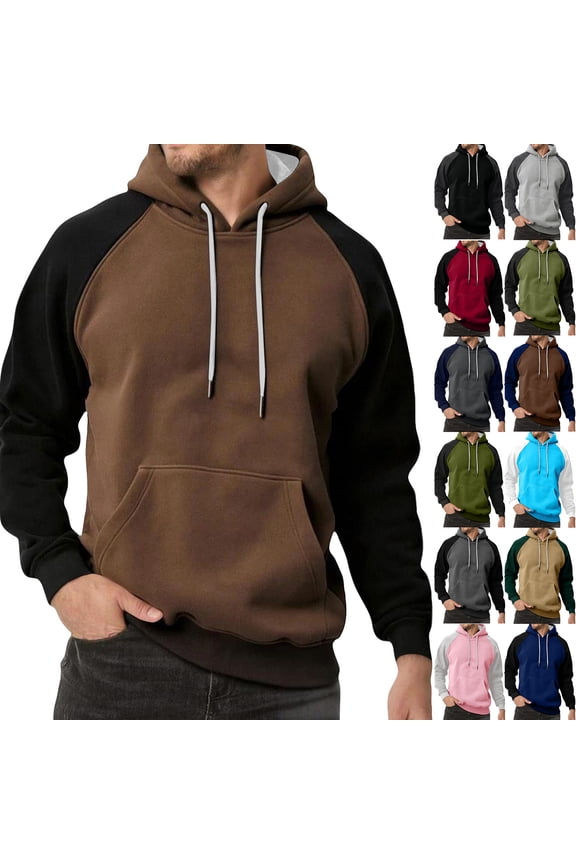 Color Block Hoodie Men Novelty Casual Long Sleeve Work Athletic Hoodies Sweatshirts Winter Drawstring Hooded Pullover with Kangaroo Pocket Green XL