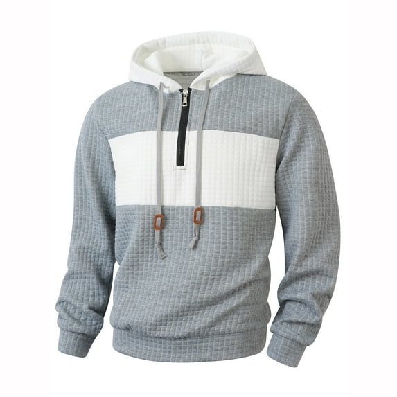 Color Block Hoodies for Mens Quarter Zip Pullover Sweater Blouses Long Sleeve Sweatshirt Comfort Casual Sweat Shirt Athletic Running Gym Workout Fall Winter Tops