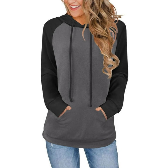 Color Block Hoodies for Womens Lounge Warm Pullover Sweater Blouses Drawstring Adjustable Athletic Stretch Sweatshirt with Pockets Comfy Fall Fashion Outfits Winter Clothes 2025