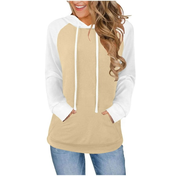 Color Block Hoodies for Womens Lounge Warm Pullover Sweater Blouses Drawstring Adjustable Athletic Stretch Sweatshirt with Pockets Comfy Fall Fashion Outfits Winter Clothes 2025