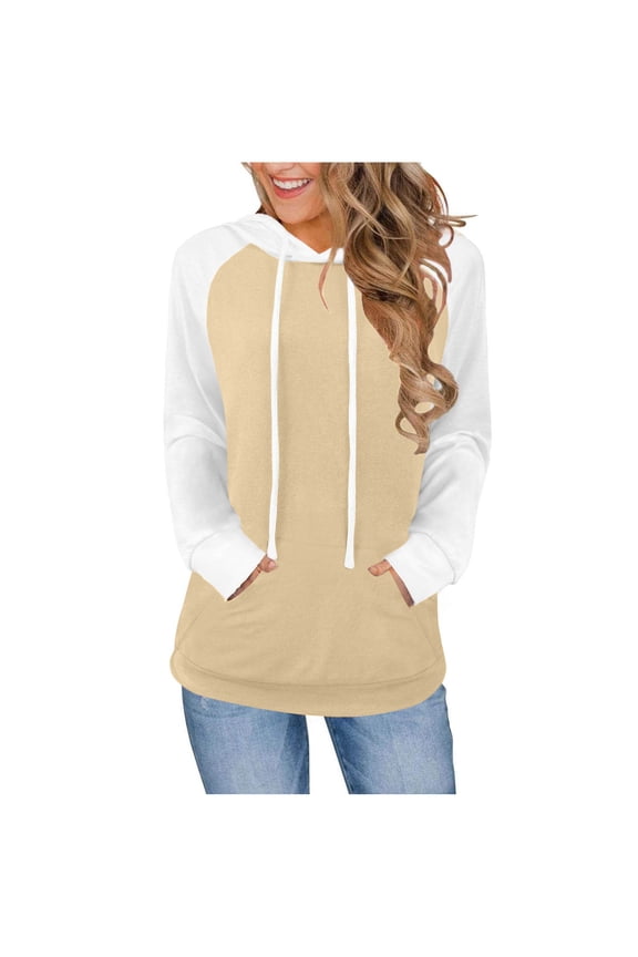 Color Block Hoodies for Womens Lounge Warm Pullover Sweater Blouses Drawstring Adjustable Athletic Stretch Sweatshirt with Pockets Comfy Fall Fashion Outfits Winter Clothes 2025
