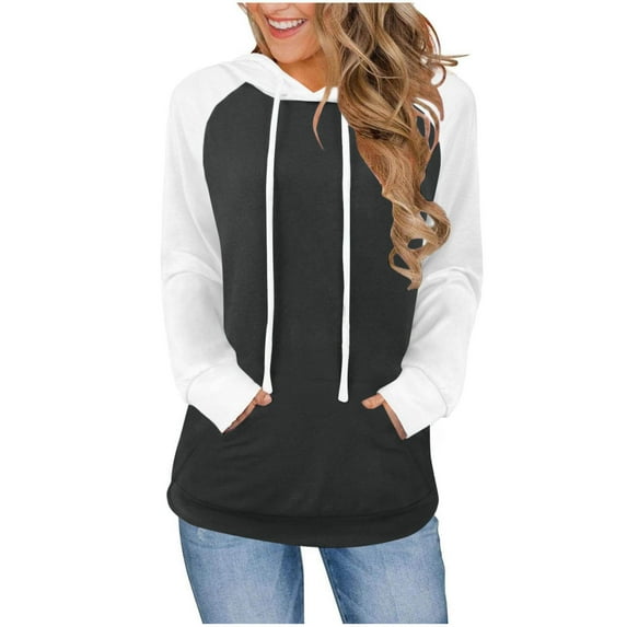 Color Block Hoodies for Womens Lounge Warm Pullover Sweater Blouses Drawstring Adjustable Athletic Stretch Sweatshirt with Pockets Comfy Fall Fashion Outfits Winter Clothes 2025